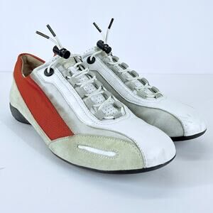 Paul Green PG Munchen Lace-Up Toggle Leather Sneakers 5.5/8 White Orange Racing